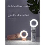 Wholesale Bladless Safety USB Rechargeable Handheld 3 Speed Strong Wind Electric Cooling Fan with Cell Phone Holder and LED Light (White)